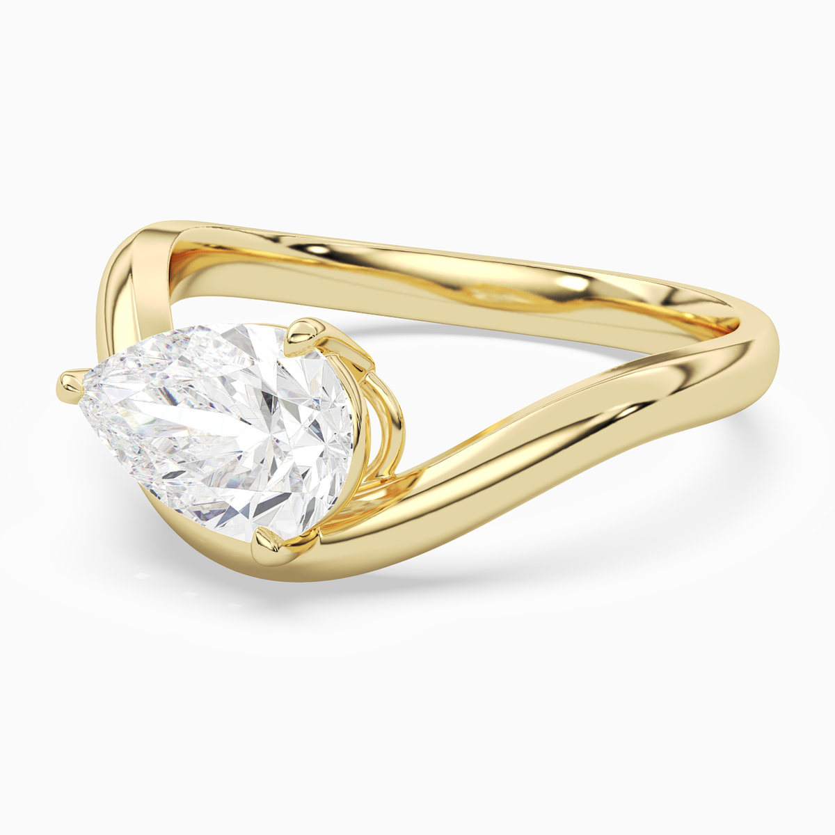 Pear Soft Bypass Solitaire in 18K Yellow Gold top angle