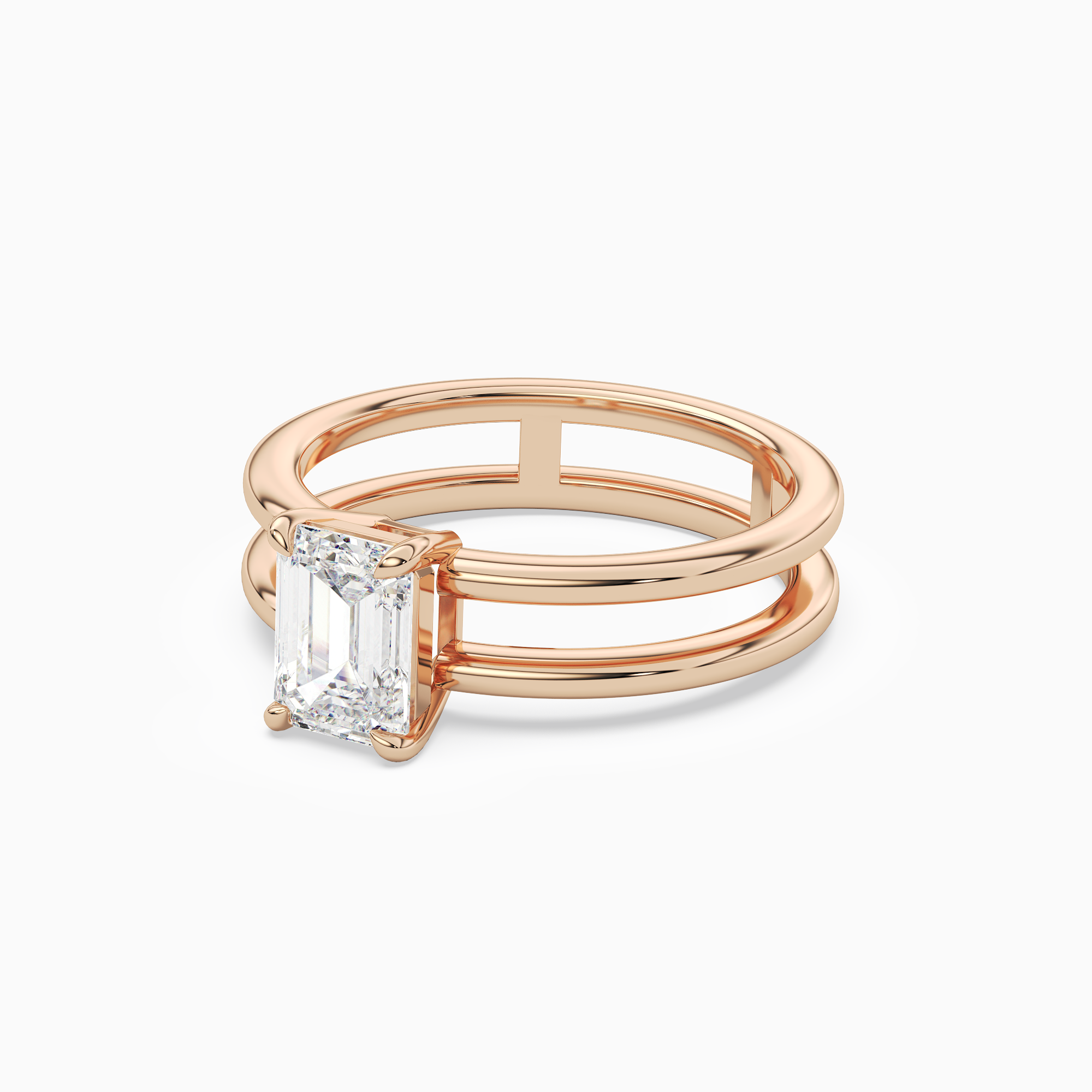 Emerald Open Double Shank Solitaire in 14K Rose Gold top angle
