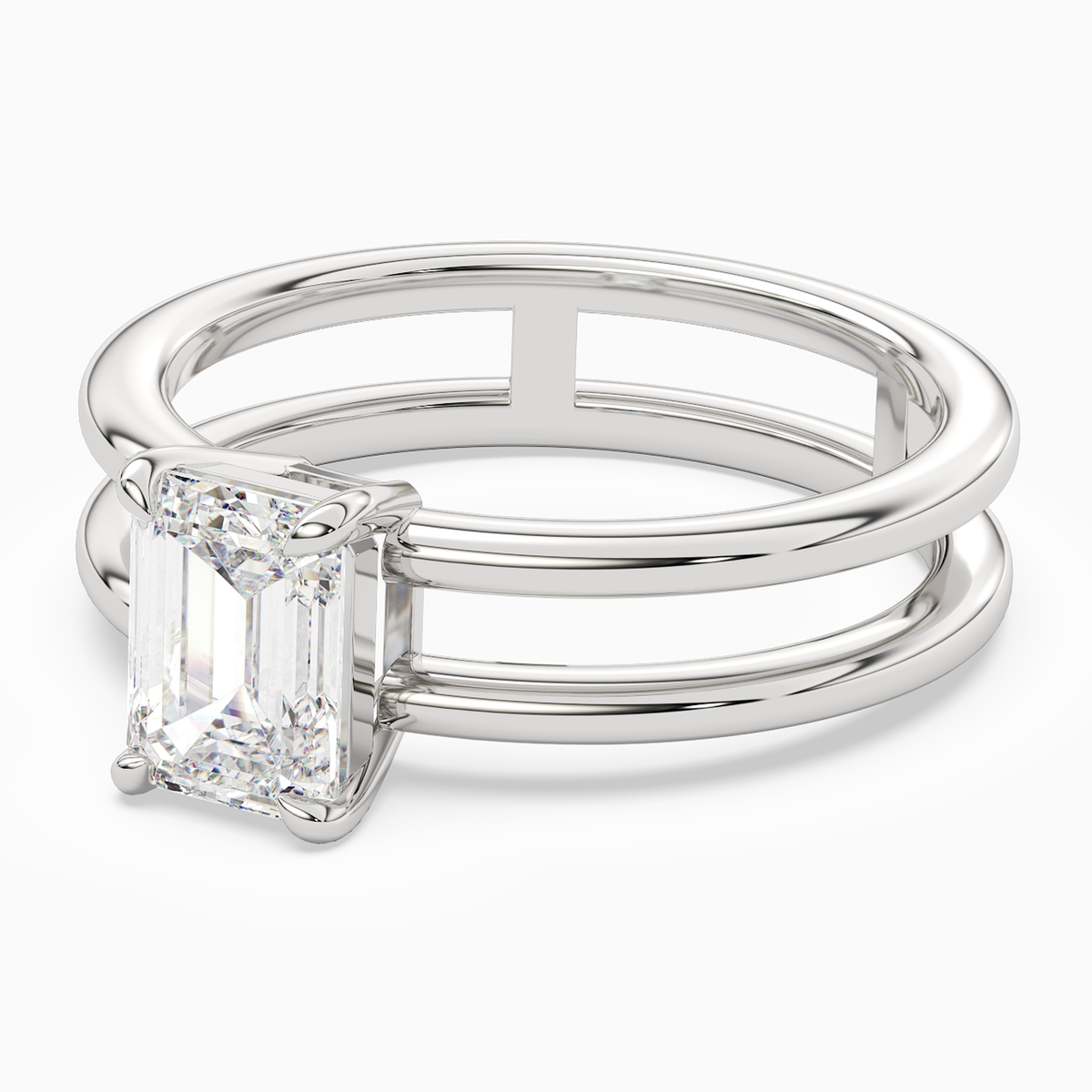 Emerald Open Double Shank Solitaire in 14K White Gold top angle