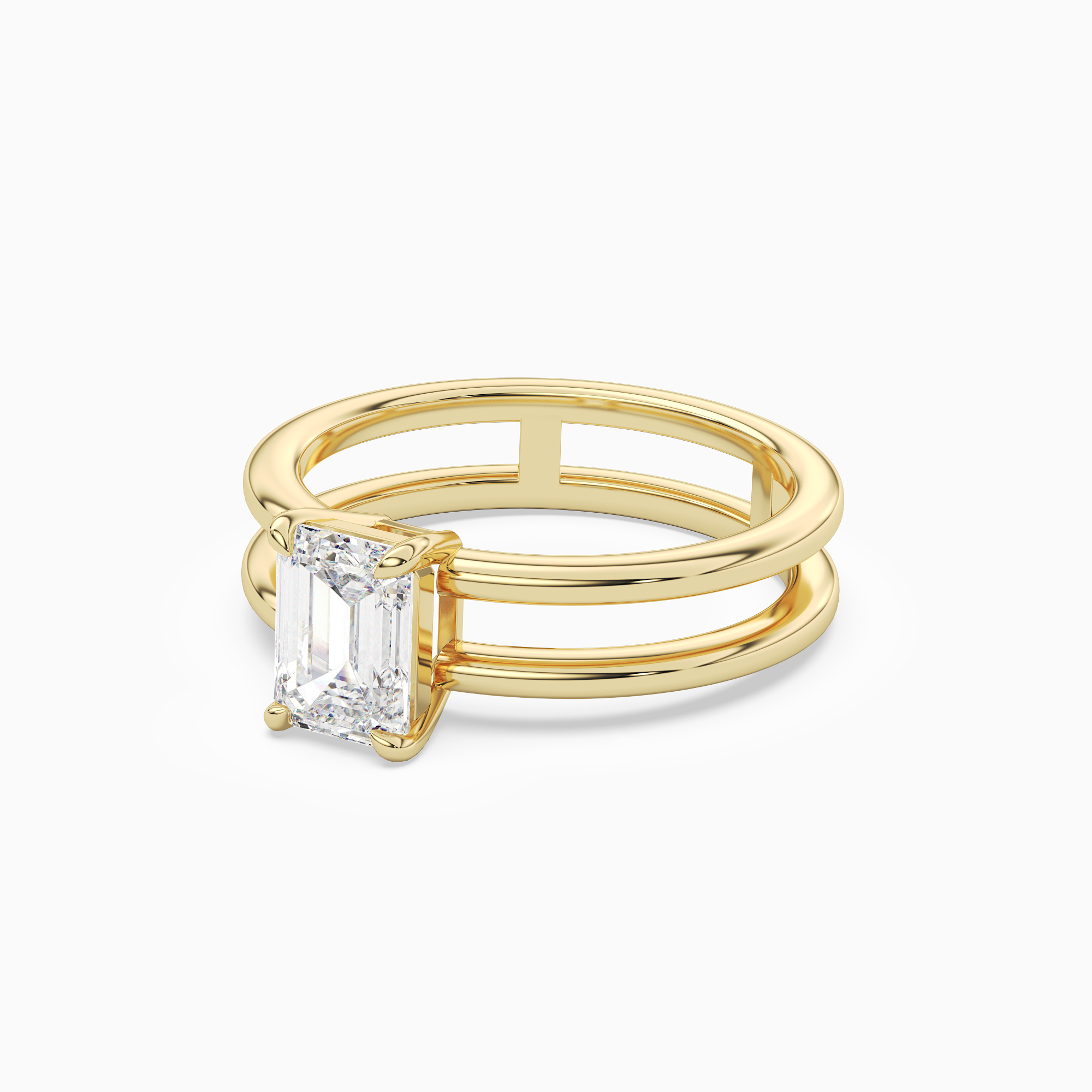 Emerald Open Double Shank Solitaire in 18K Yellow Gold top angle