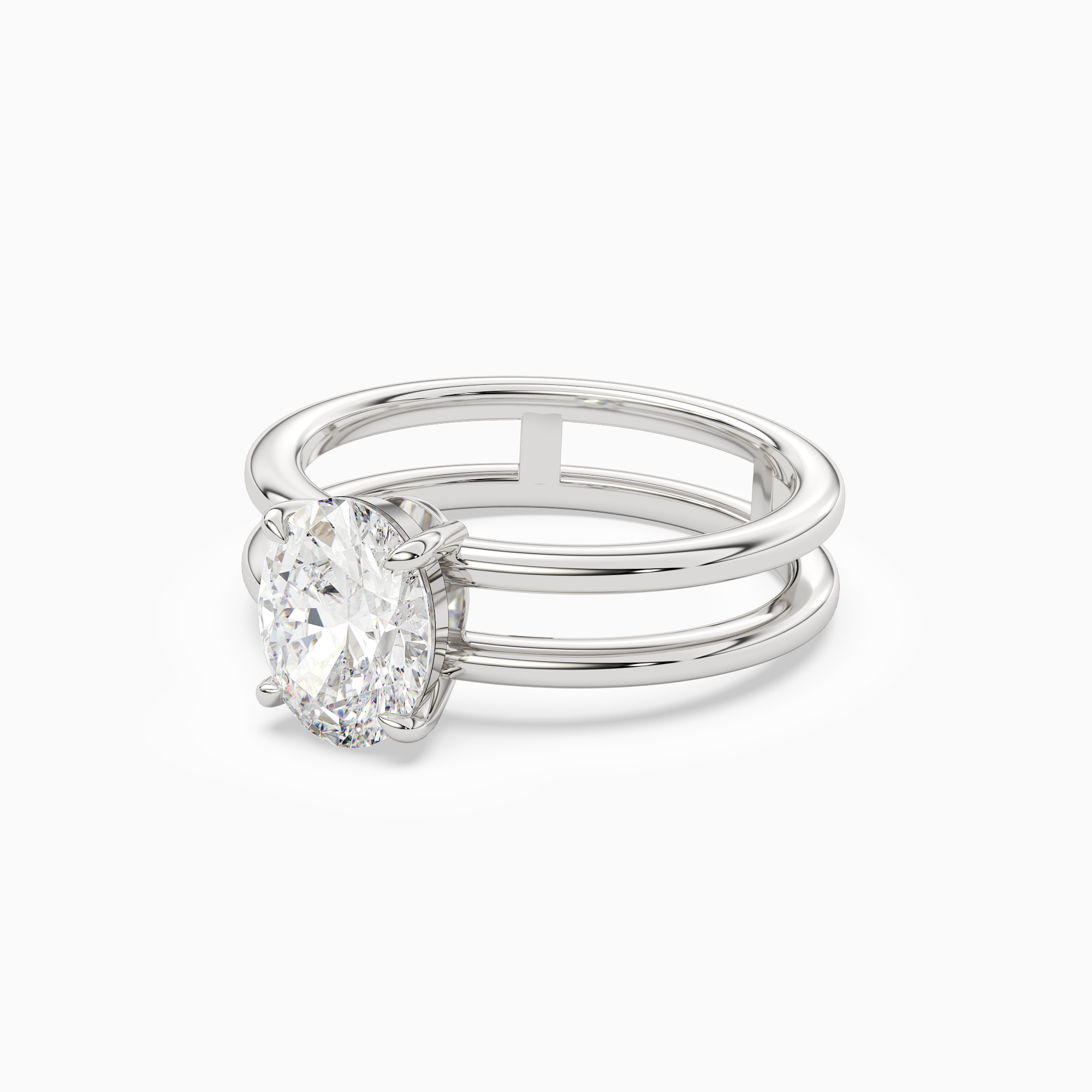 Oval Open Double Shank Solitaire in 14K White Gold top angle