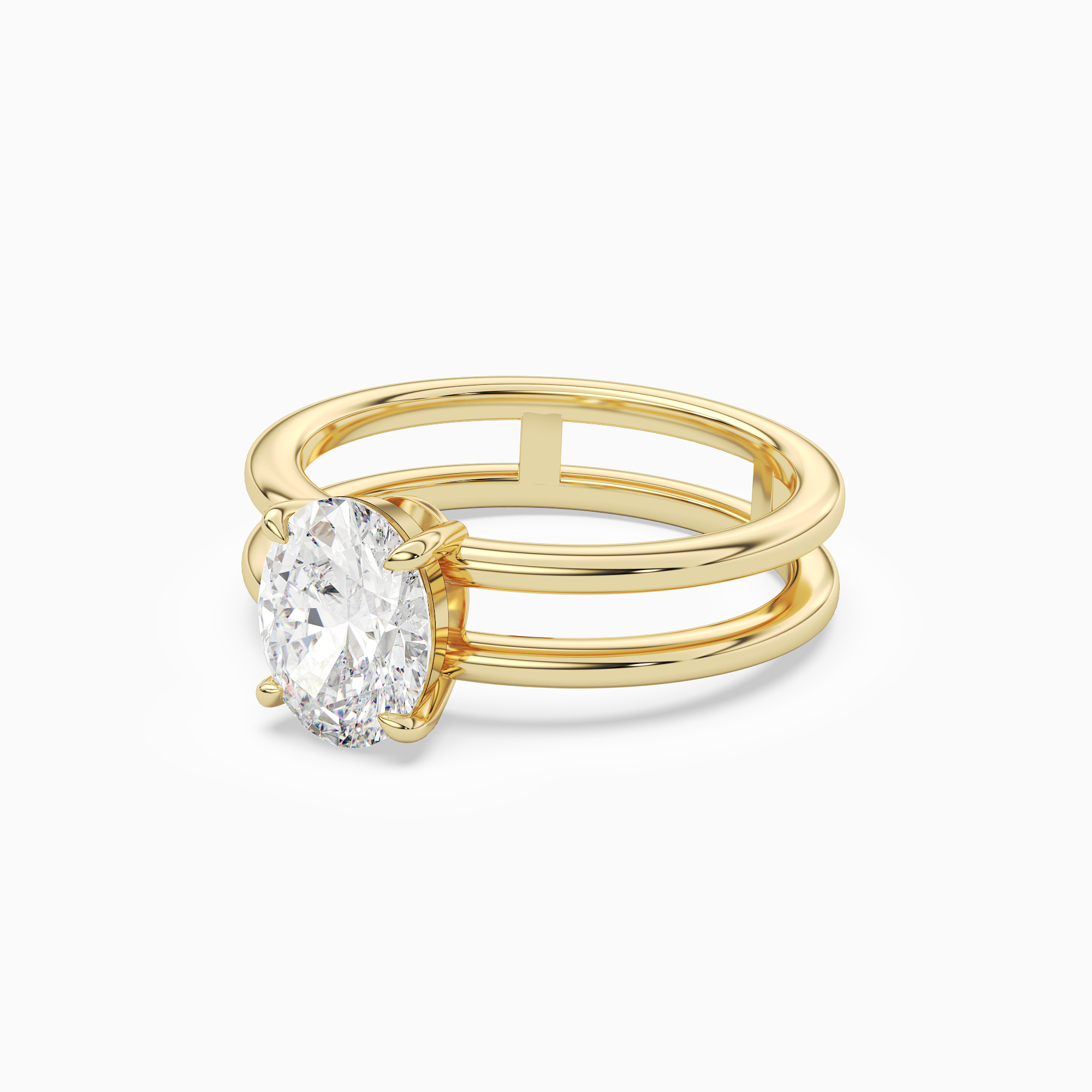 Oval Open Double Shank Solitaire in 18K Yellow Gold top angle