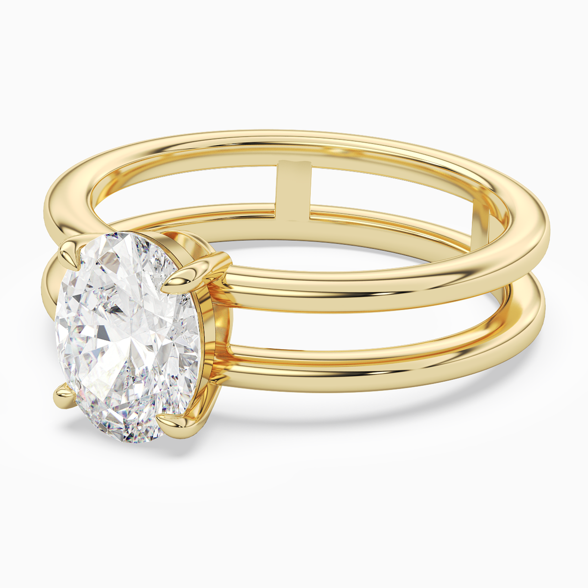 Oval Open Double Shank Solitaire in 18K Yellow Gold top angle