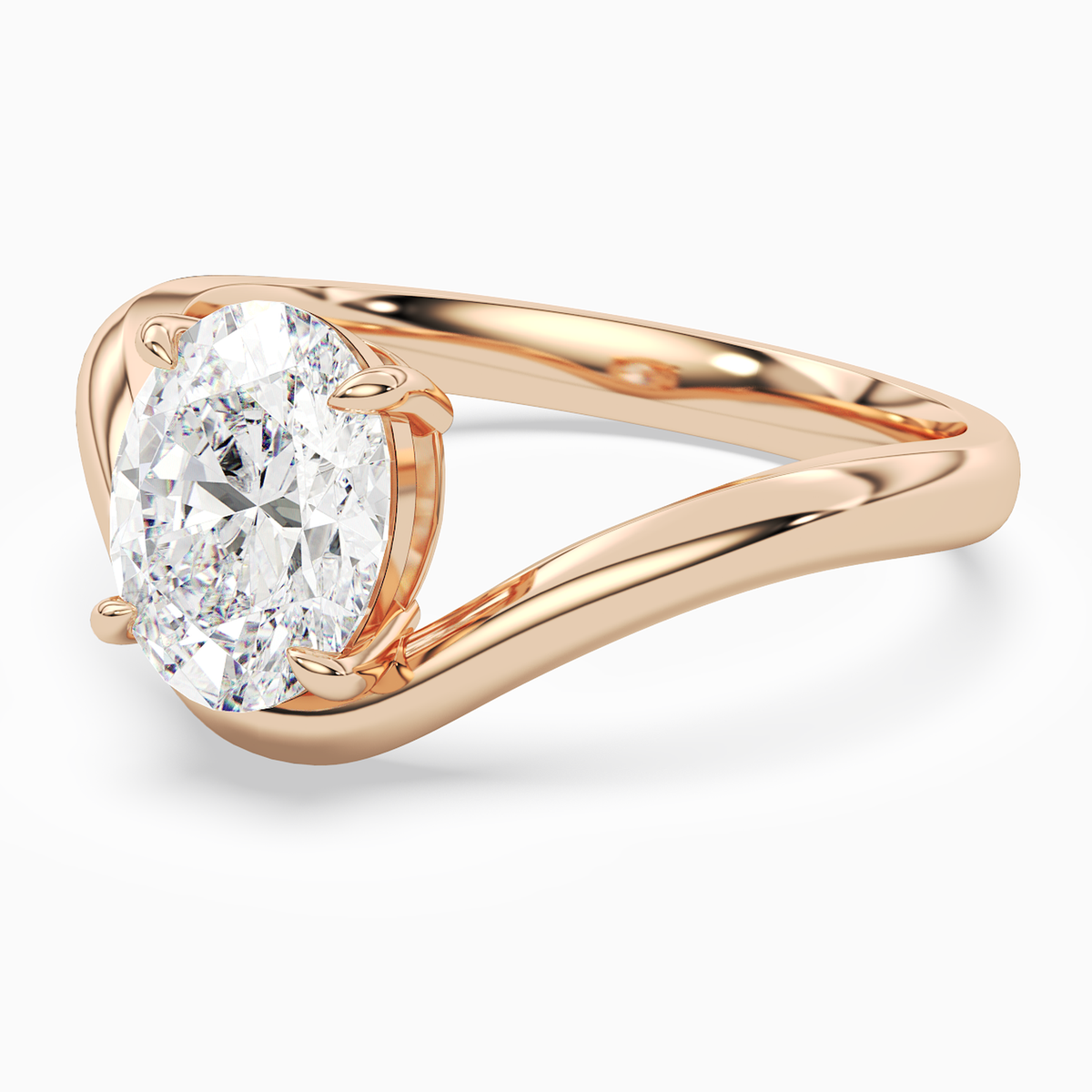 Oval V-Frame Solitaire in 14K Rose Gold top angle