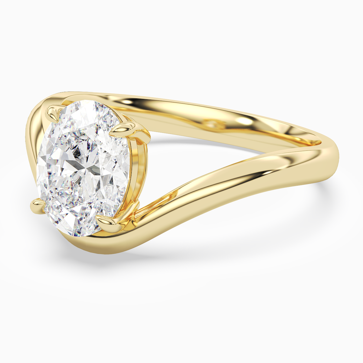 Oval V-Frame Solitaire in 14K Yellow Gold top angle