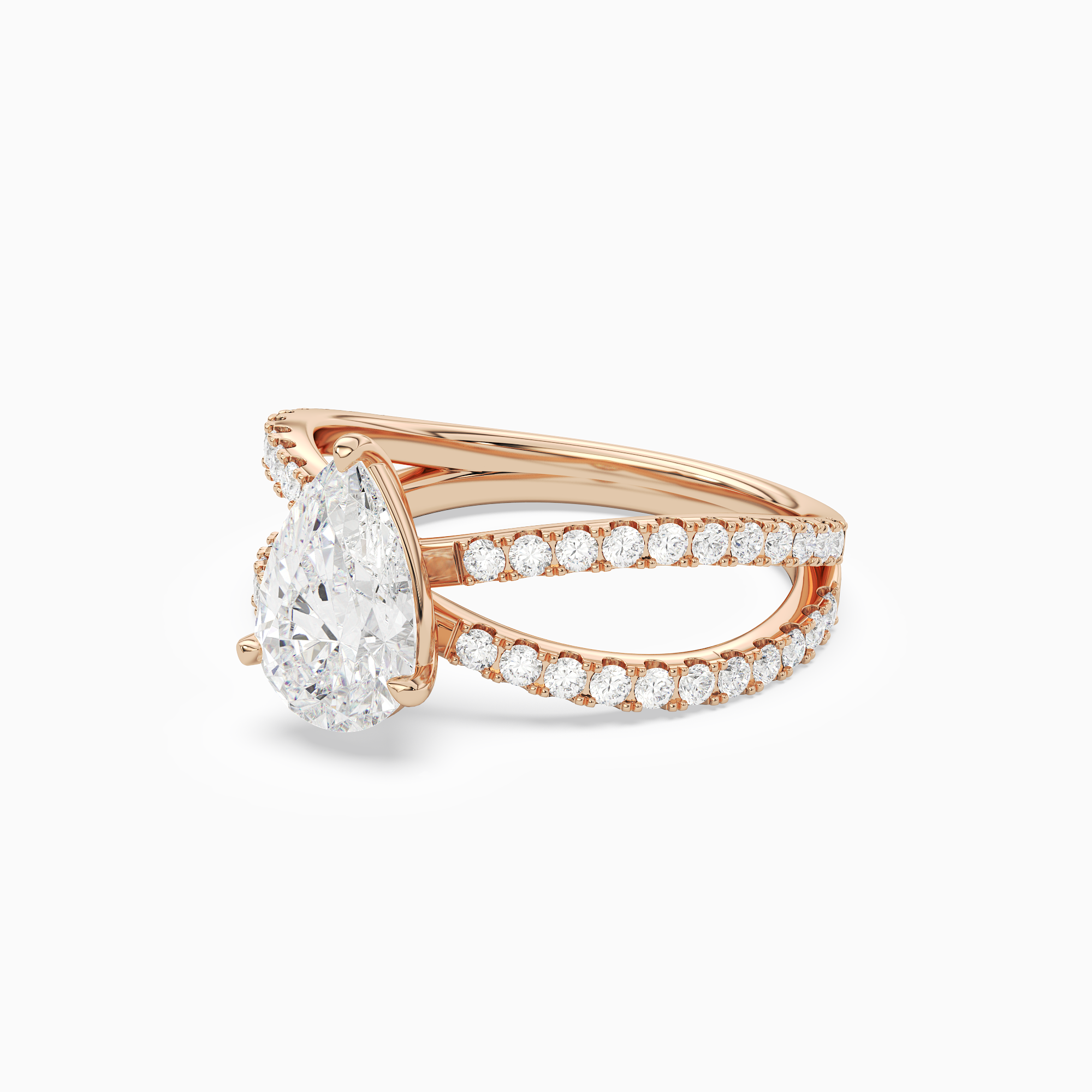 Pear Split Pavé Bypass Solitaire in 14K Rose Gold top angle