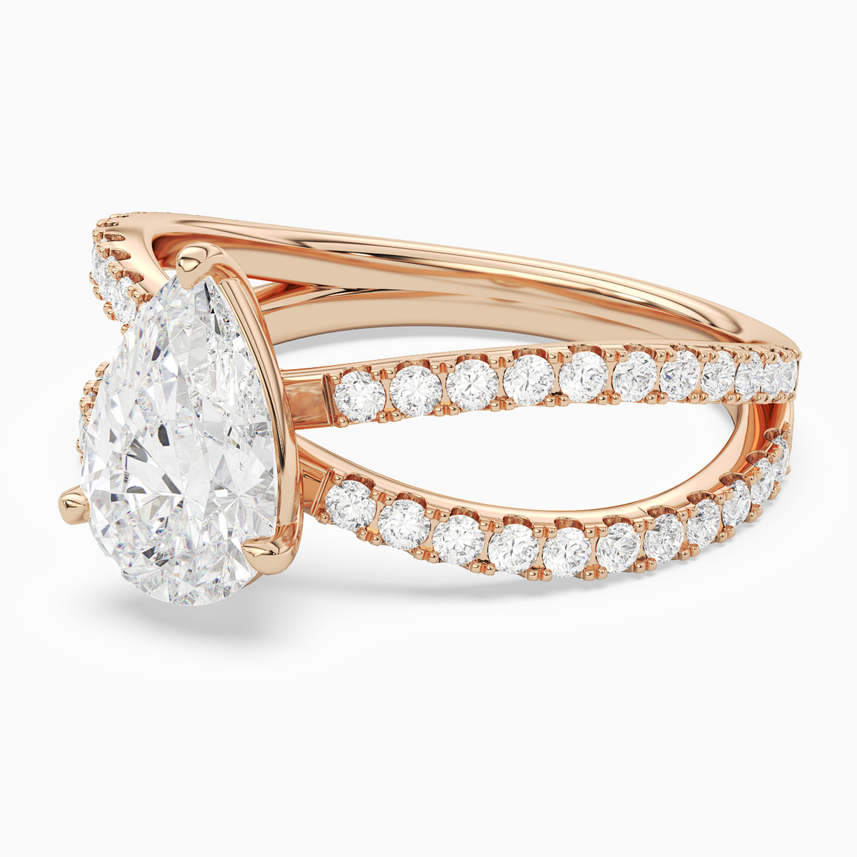 Pear Split Pavé Bypass Solitaire in 14K Rose Gold top angle