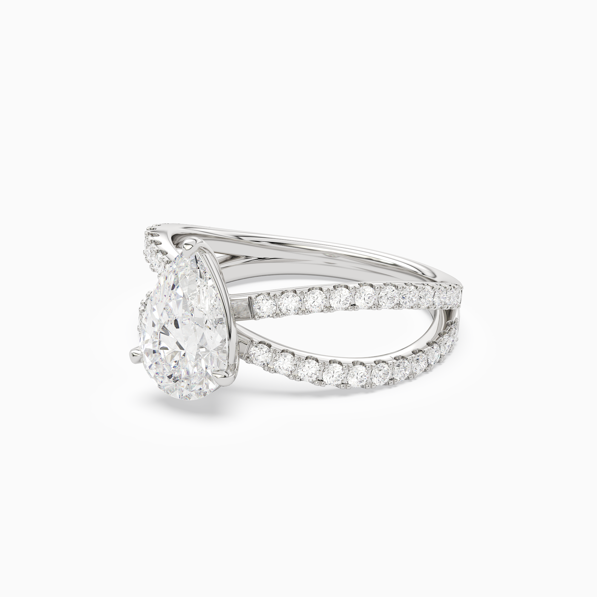 Pear Split Pavé Bypass Solitaire in 18K White Gold top angle