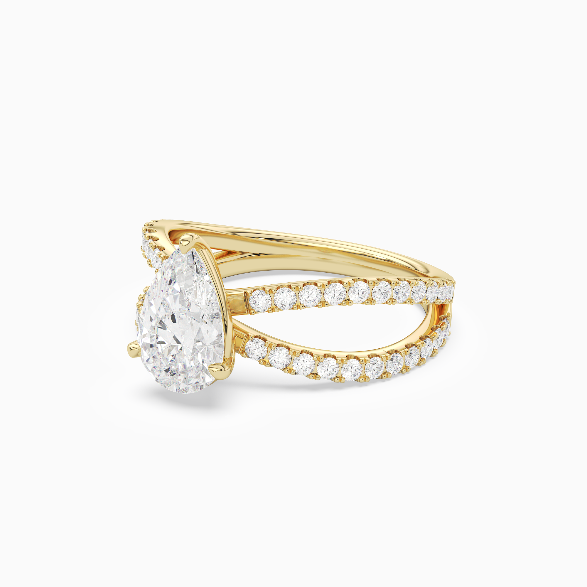 Pear Split Pavé Bypass Solitaire in 18K Yellow Gold top angle