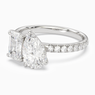 Emerald & Pear Accented Toi Et Moi in 18K White Gold top angle