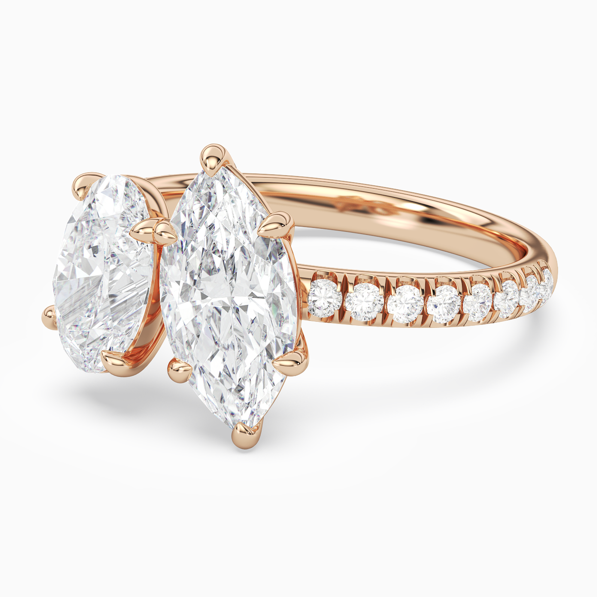 Oval & Marquise Accented Toi Et Moi in 14K Rose Gold top angle