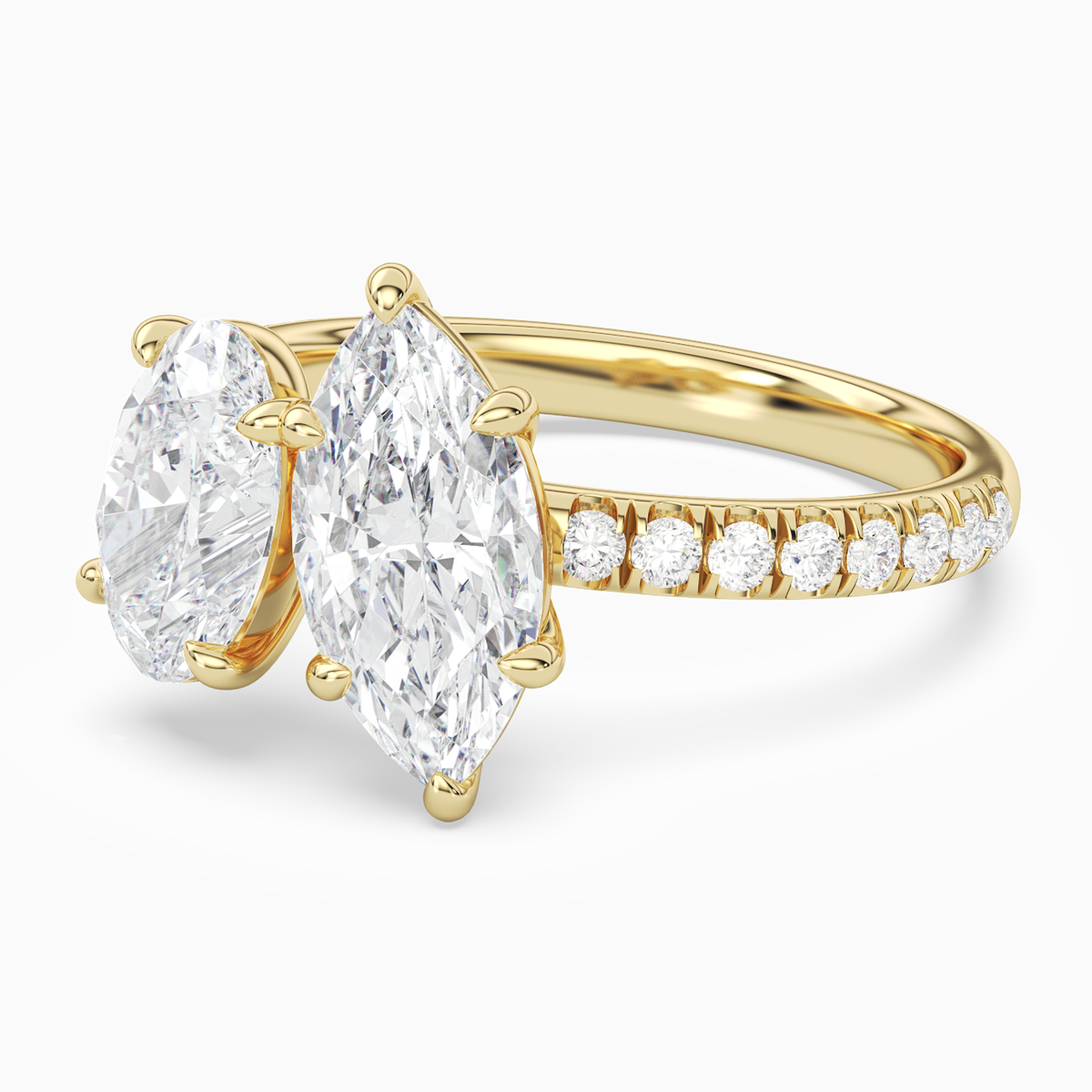 Oval & Marquise Accented Toi Et Moi in 18K Yellow Gold top angle