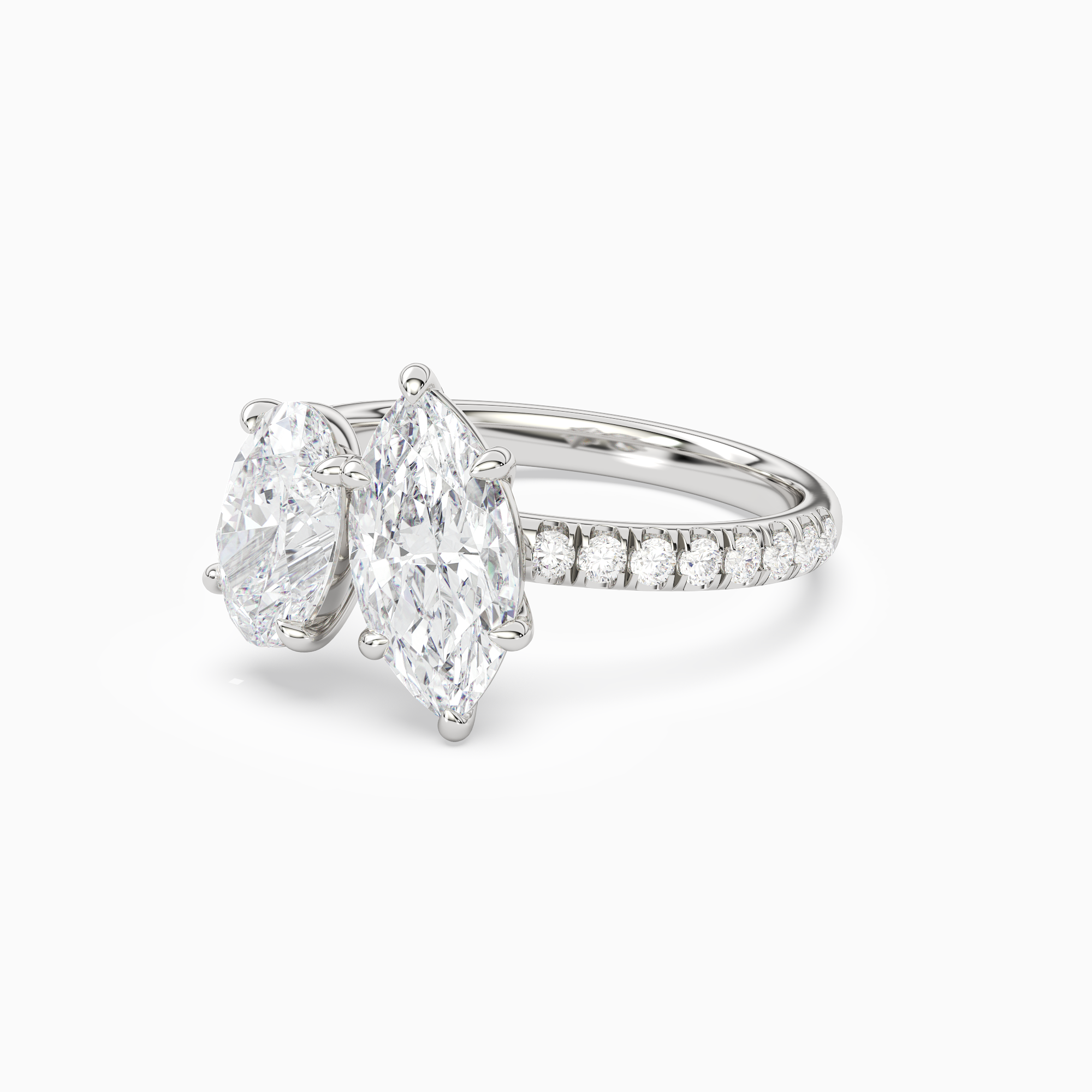 Oval & Marquise Accented Toi Et Moi in Platinum top angle