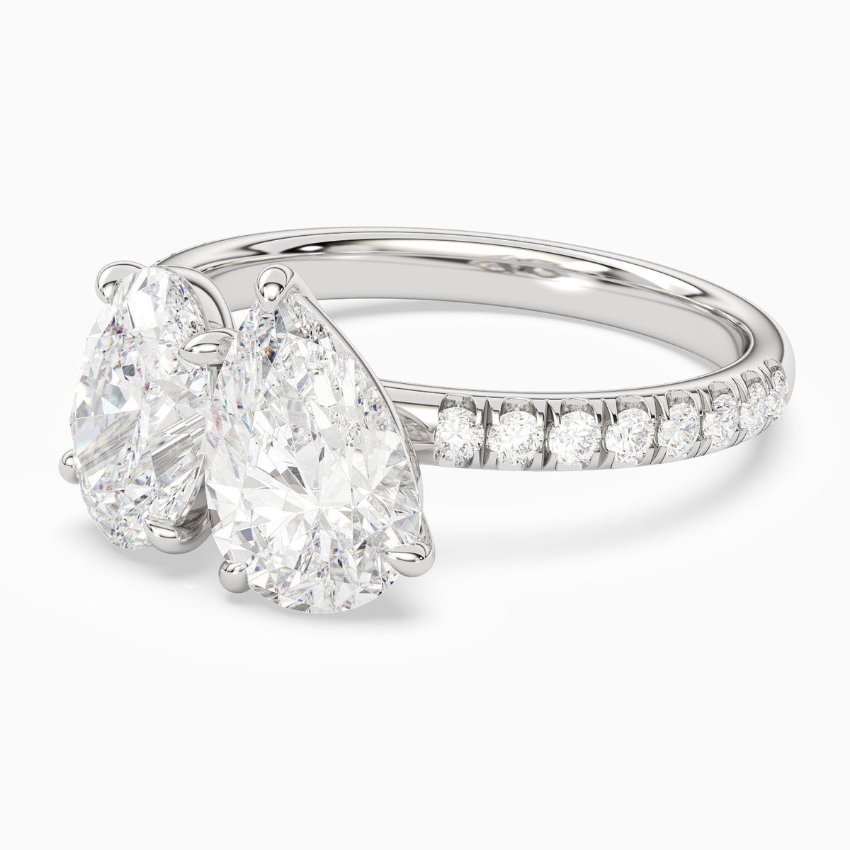 Oval & Pear Accented Toi Et Moi in 14K White Gold top angle