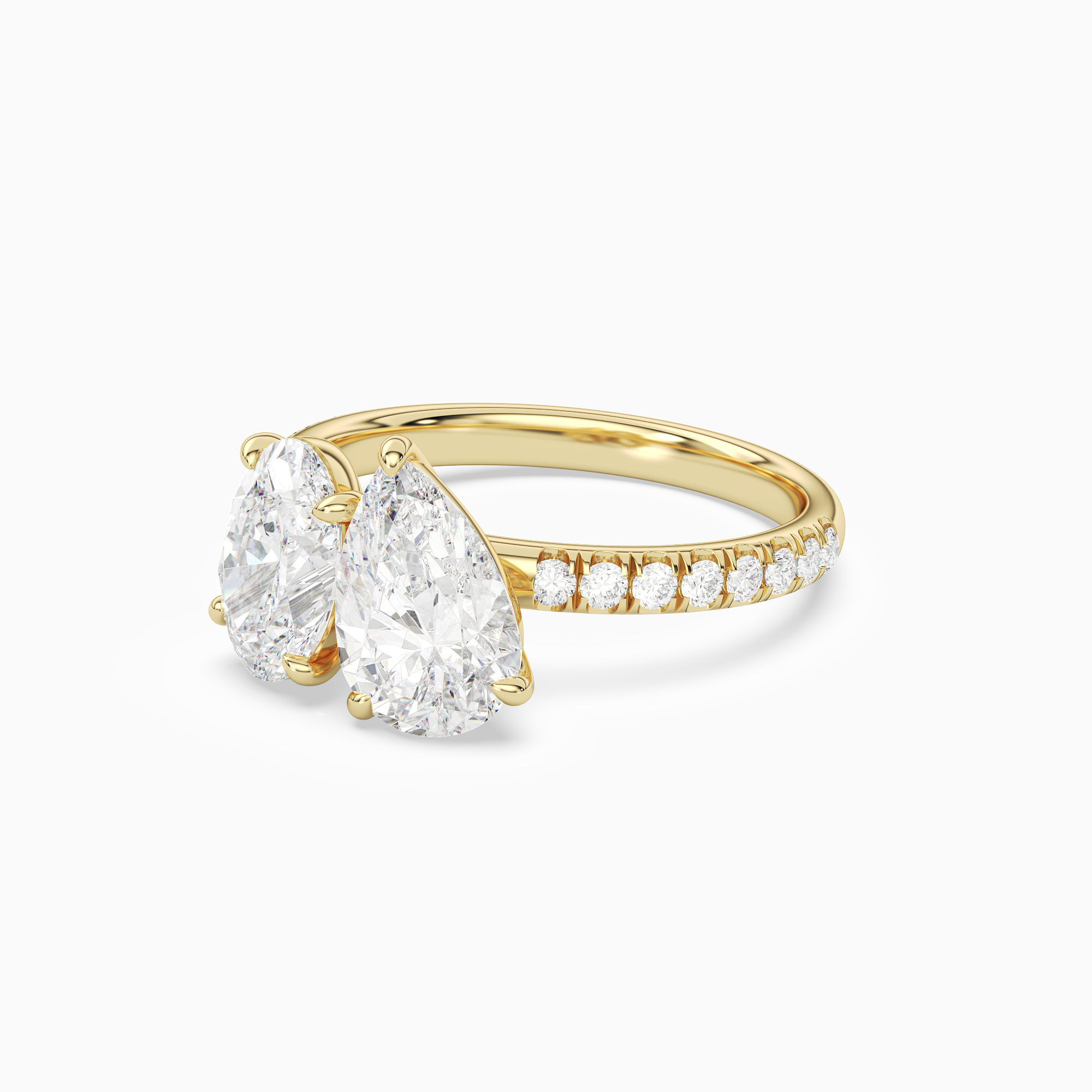Oval & Pear Accented Toi Et Moi in 18K Yellow Gold top angle