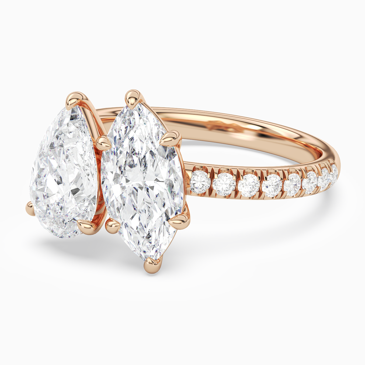 Pear & Marquise Accented Toi Et Moi in 14K Rose Gold top angle