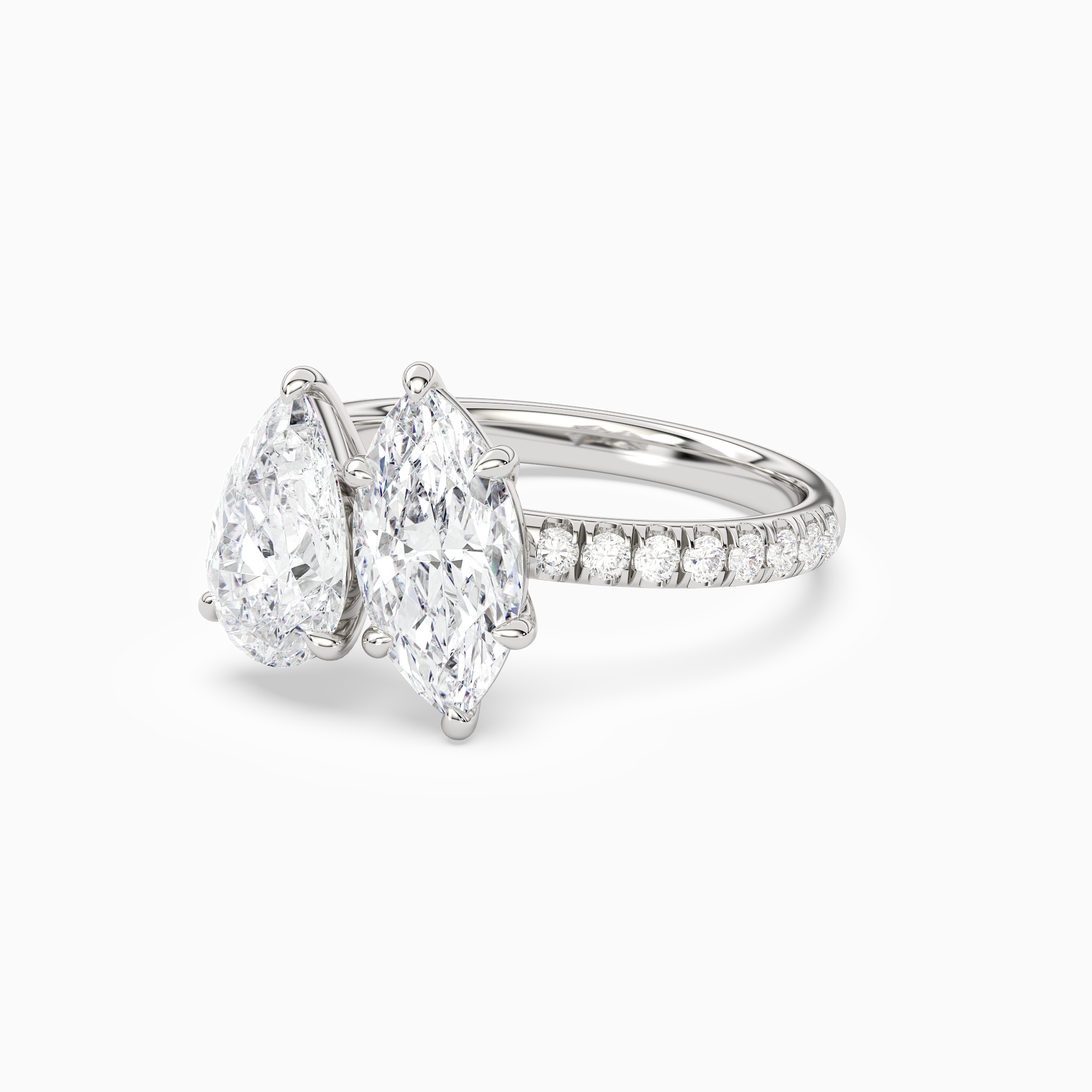 Pear & Marquise Accented Toi Et Moi in 14K White Gold top angle