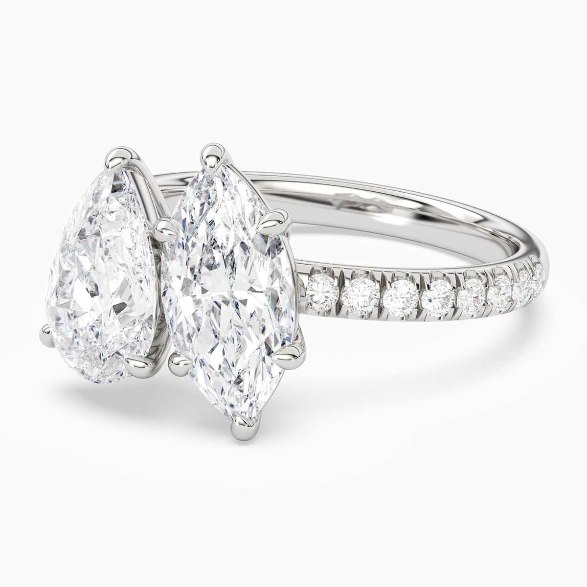 Pear & Marquise Accented Toi Et Moi in Platinum top angle