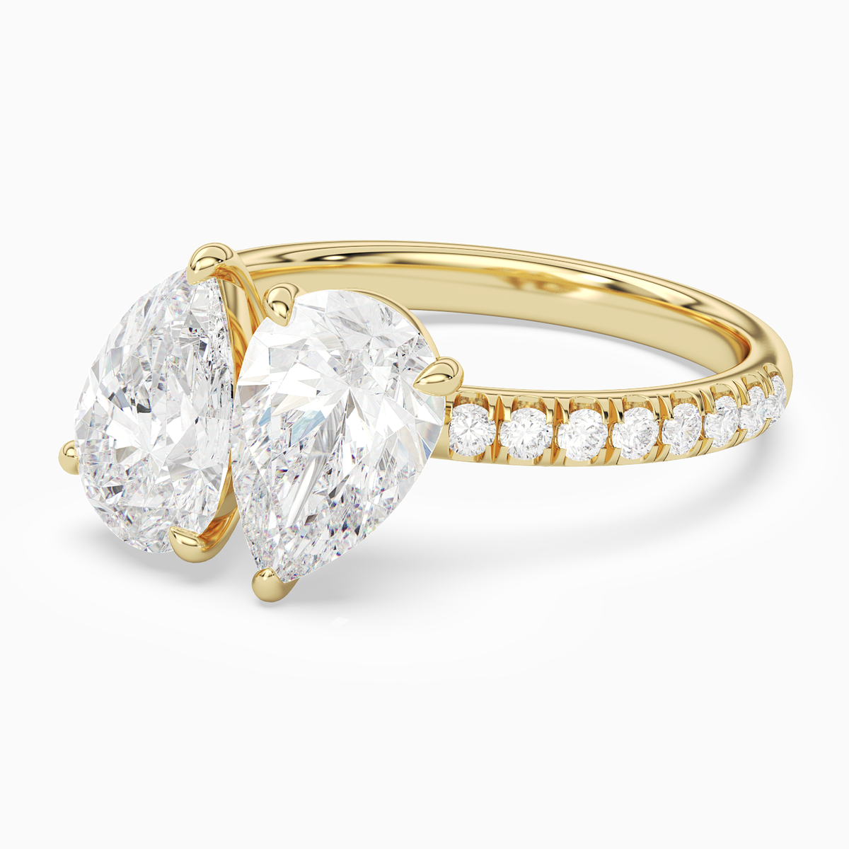 Pear & Pear Accented Toi Et Moi in 18K Yellow Gold top angle