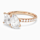 Princess & Pear Accented Toi Et Moi in 14K Rose Gold top angle