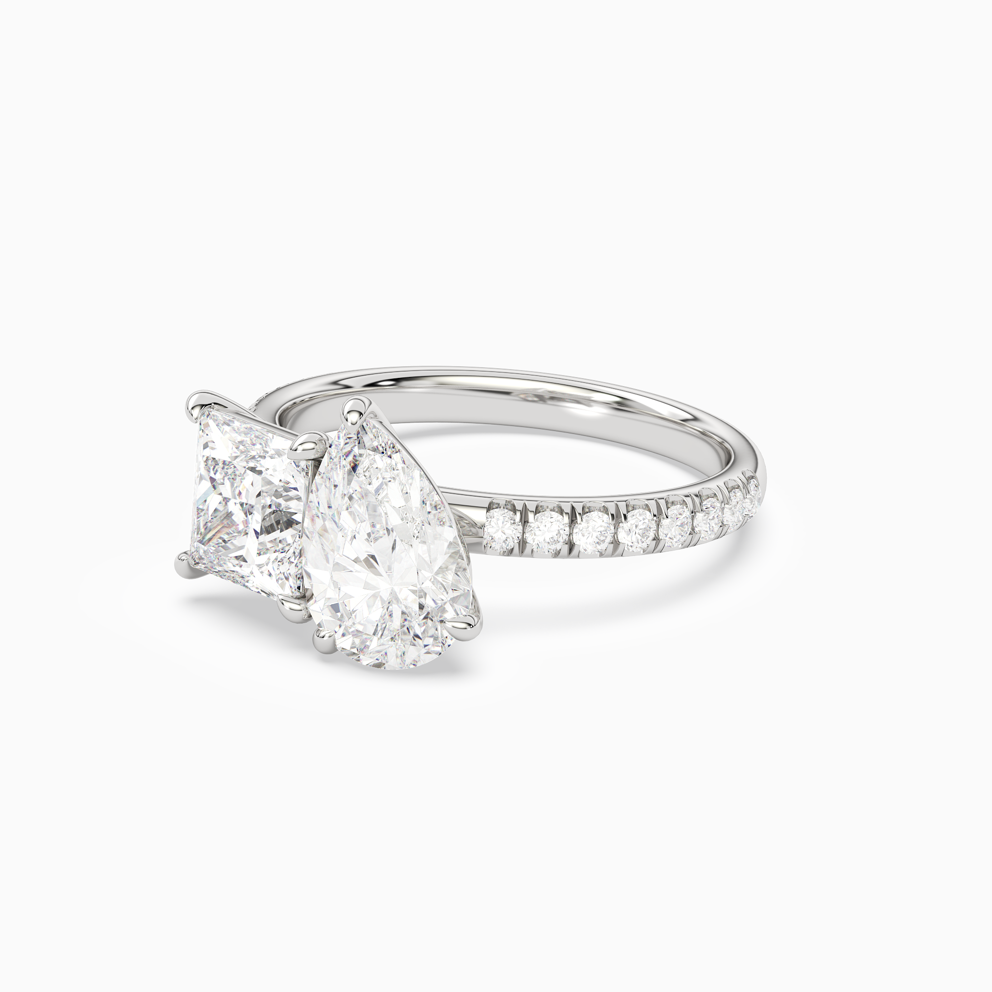 Princess & Pear Accented Toi Et Moi in 14K White Gold top angle