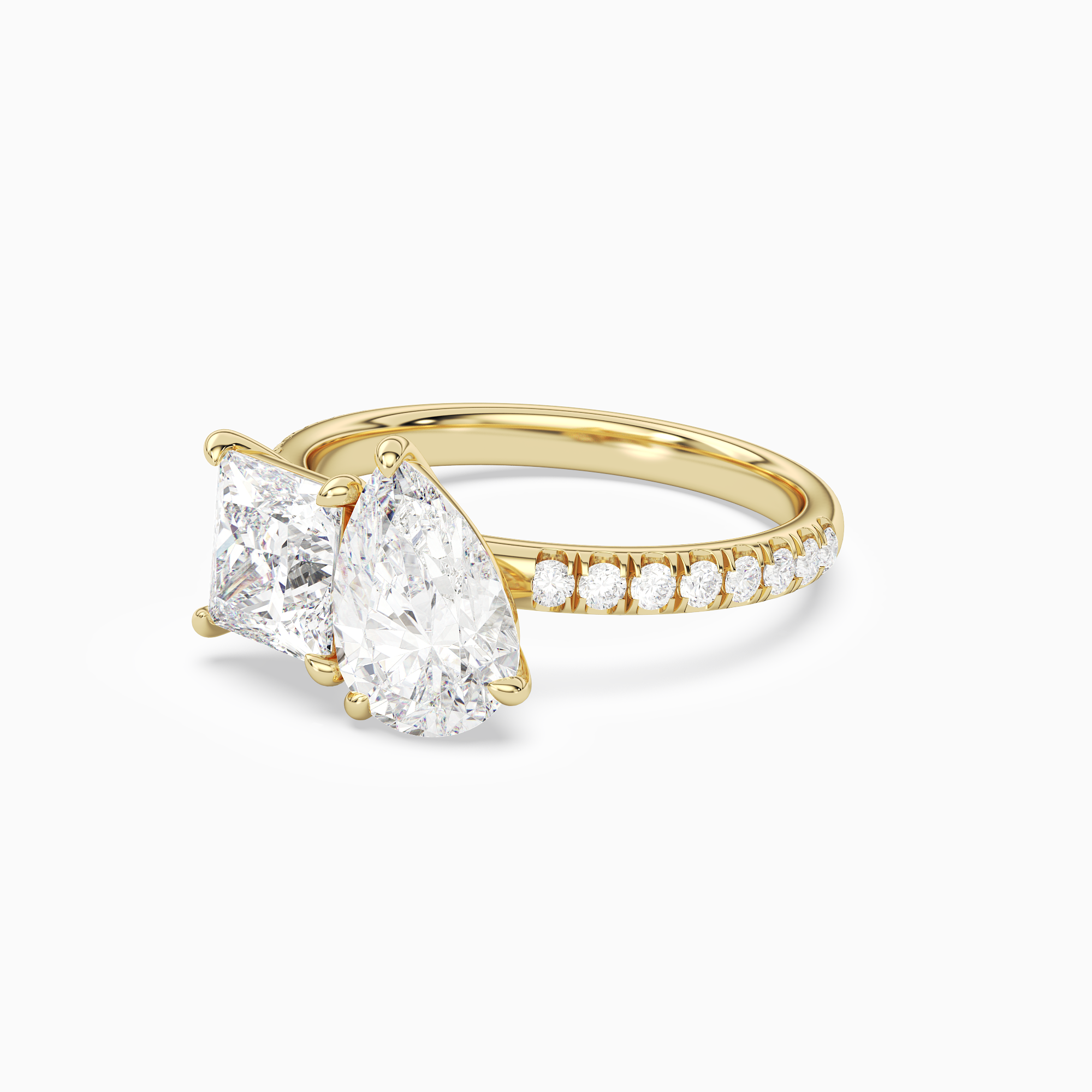 Princess & Pear Accented Toi Et Moi in 14K Yellow Gold top angle