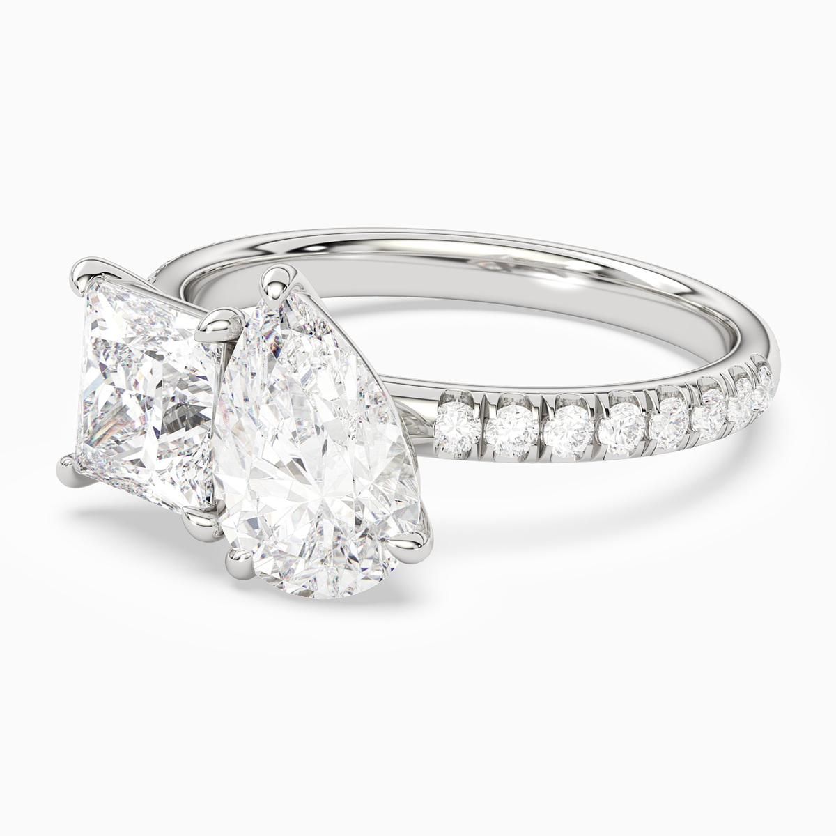 Princess & Pear Accented Toi Et Moi in Platinum top angle