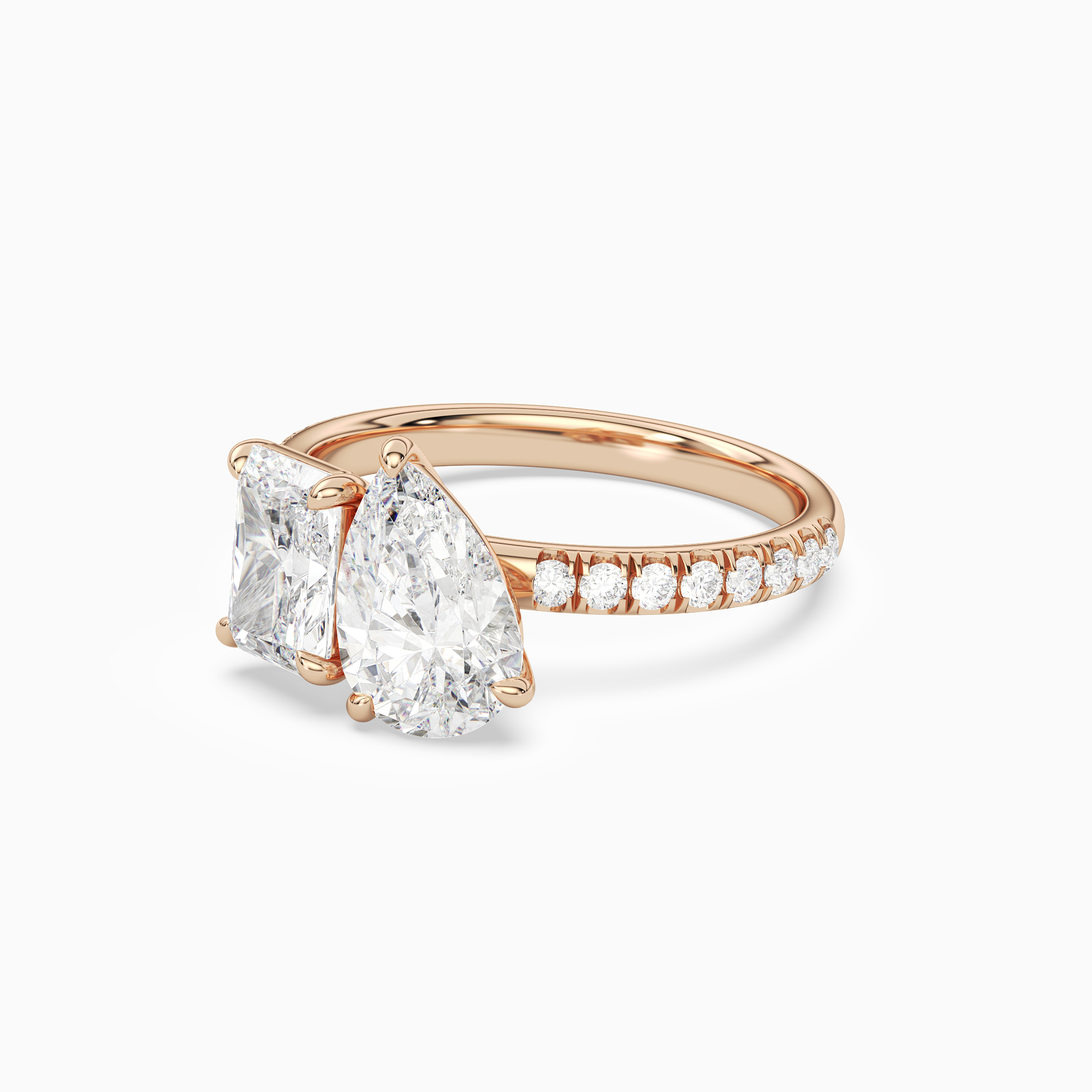 Radiant & Pear Accented Toi Et Moi in 14K Rose Gold top angle