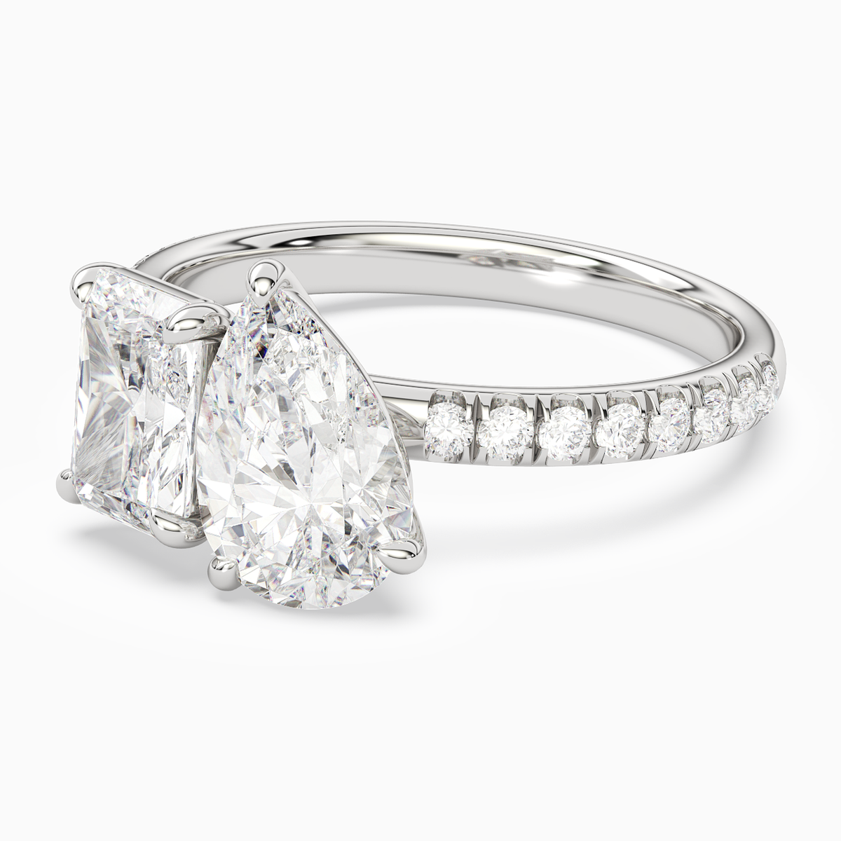 Radiant & Pear Accented Toi Et Moi in Platinum top angle