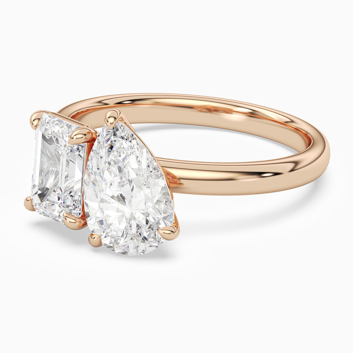 Emerald & Pear Clean Toi Et Moi in 14K Rose Gold top angle