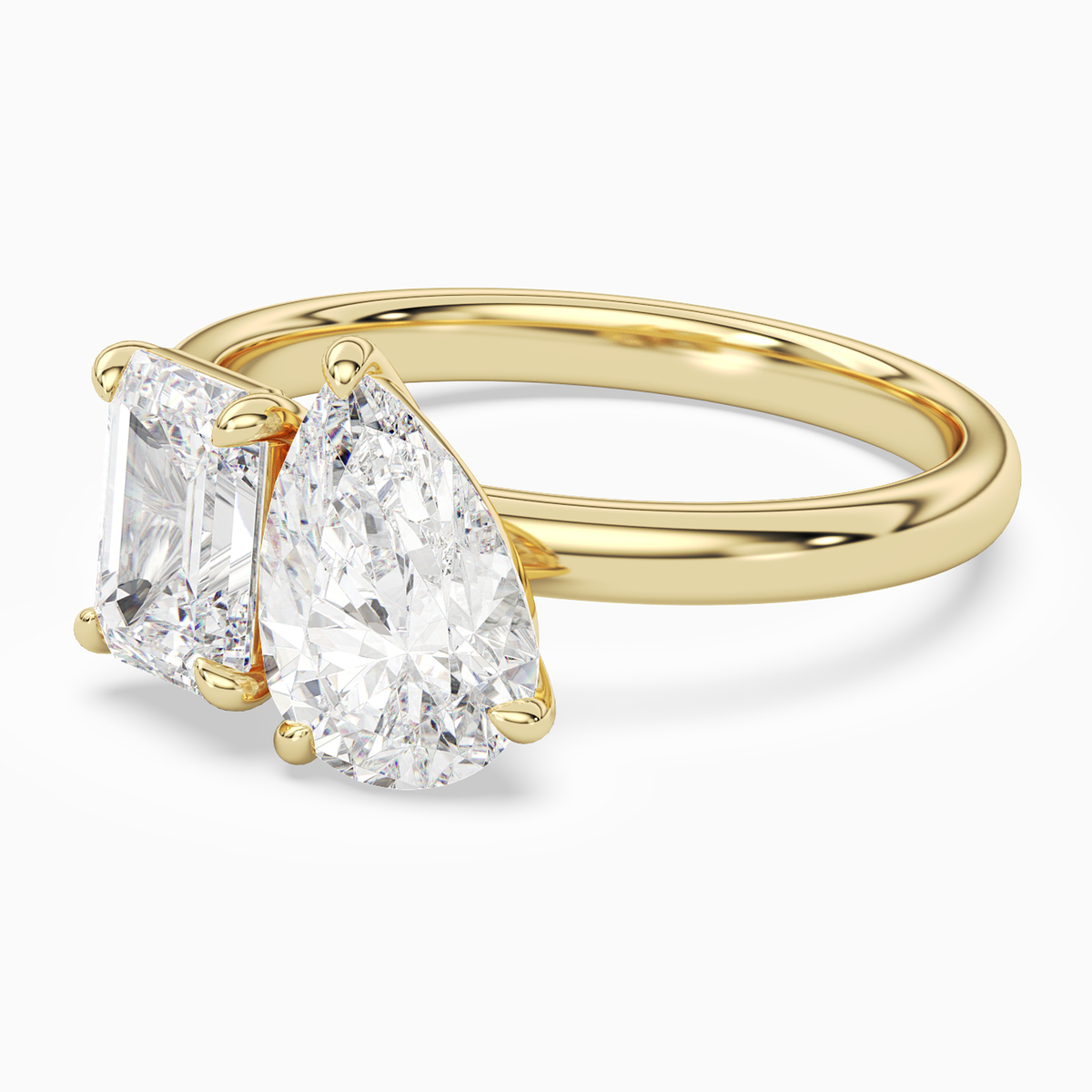 Emerald & Pear Clean Toi Et Moi in 18K Yellow Gold top angle