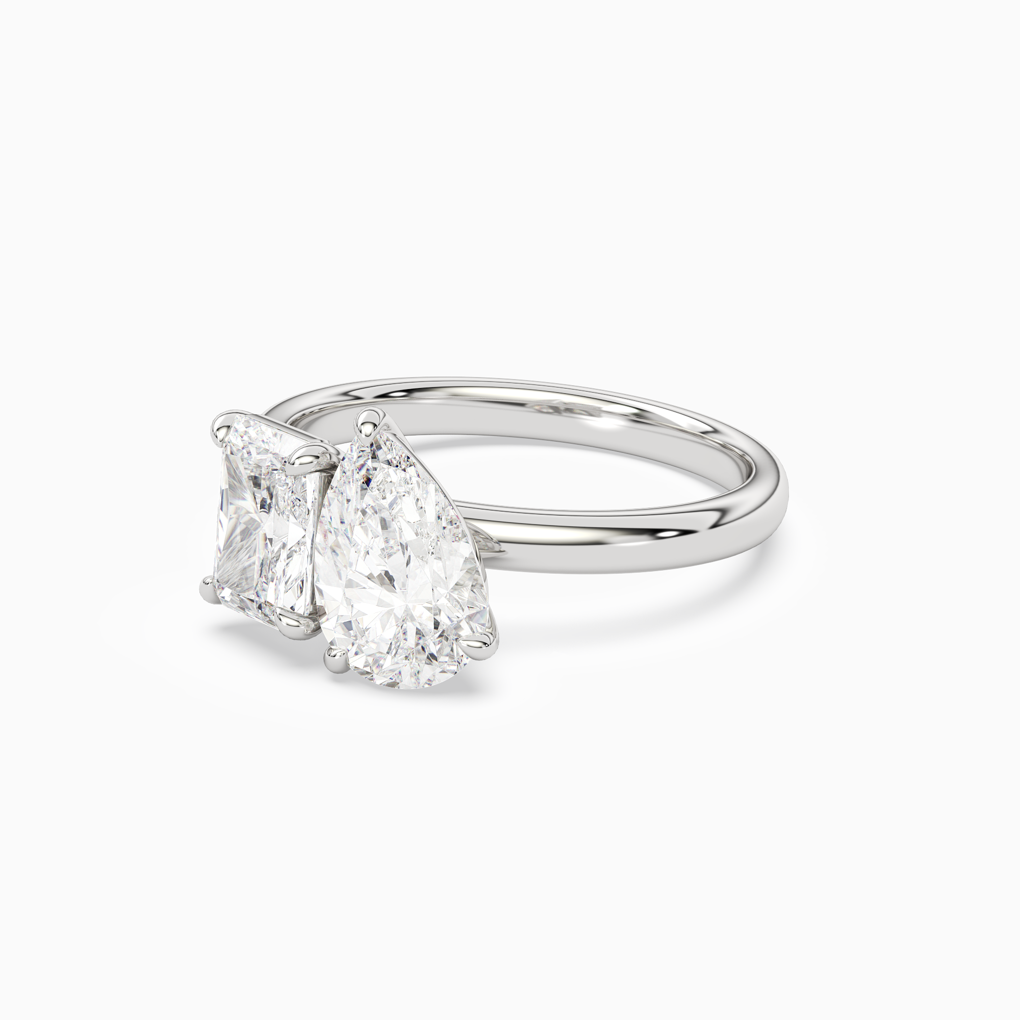 Radiant & Pear Clean Toi Et Moi in 18K White Gold top angle