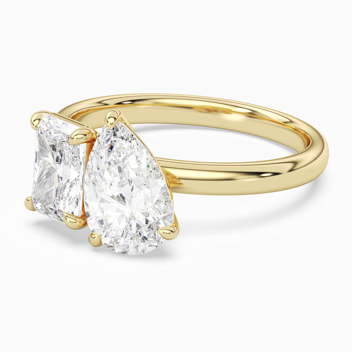 Radiant & Pear Clean Toi Et Moi in 18K Yellow Gold top angle
