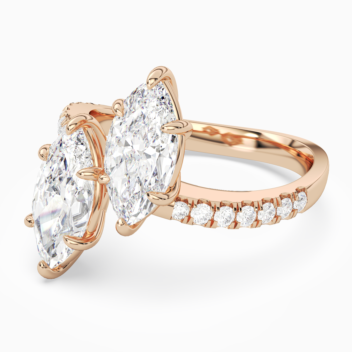 Marquise & Marquise Parallel Pavé Toi Et Moi in 14K Rose Gold top angle