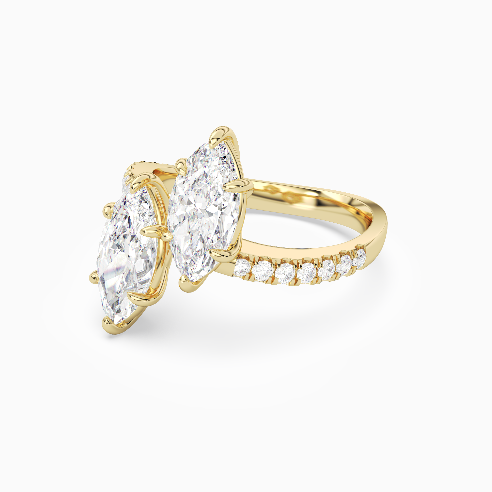 Marquise & Marquise Parallel Pavé Toi Et Moi in 14K Yellow Gold top angle