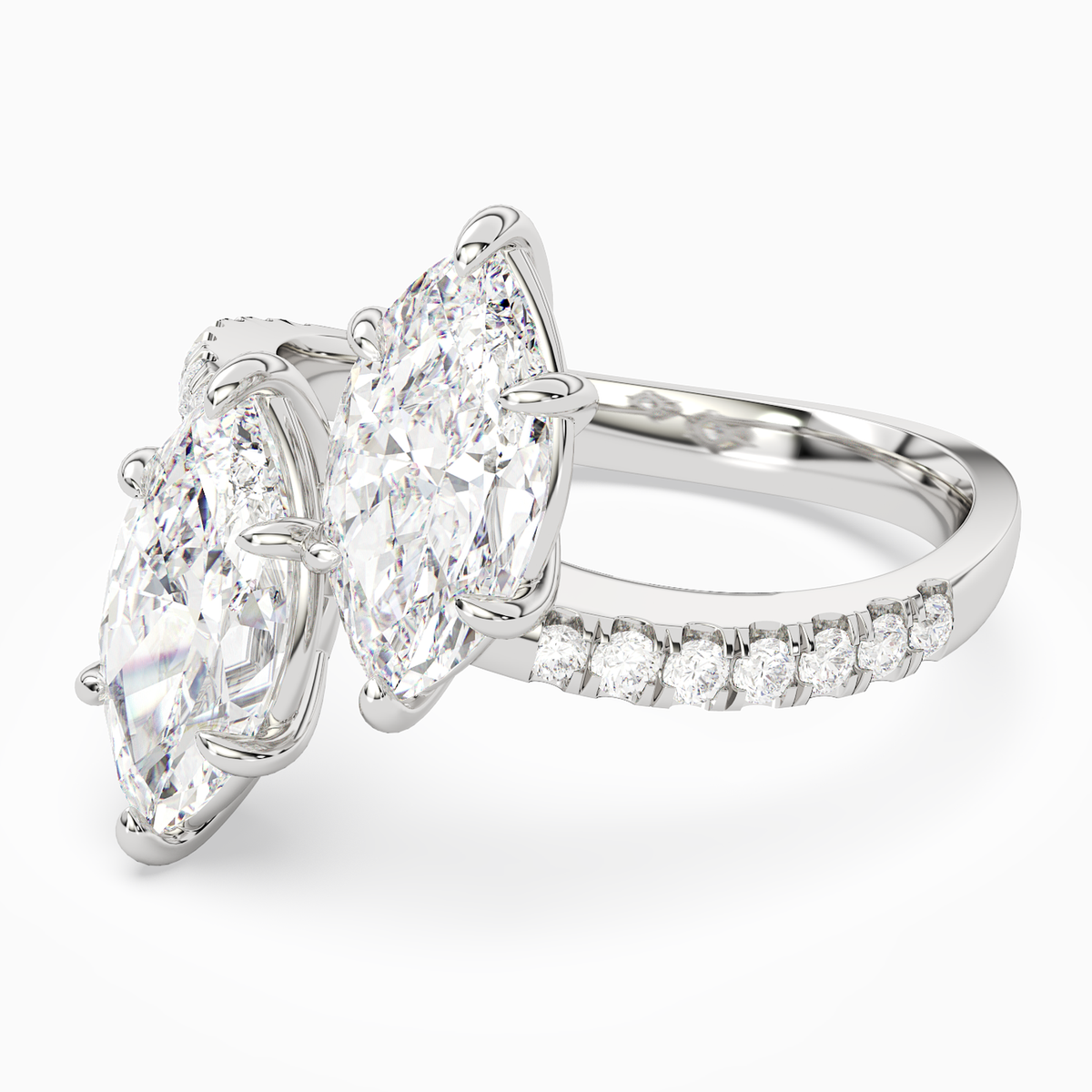 Marquise & Marquise Parallel Pavé Toi Et Moi in 18K White Gold top angle