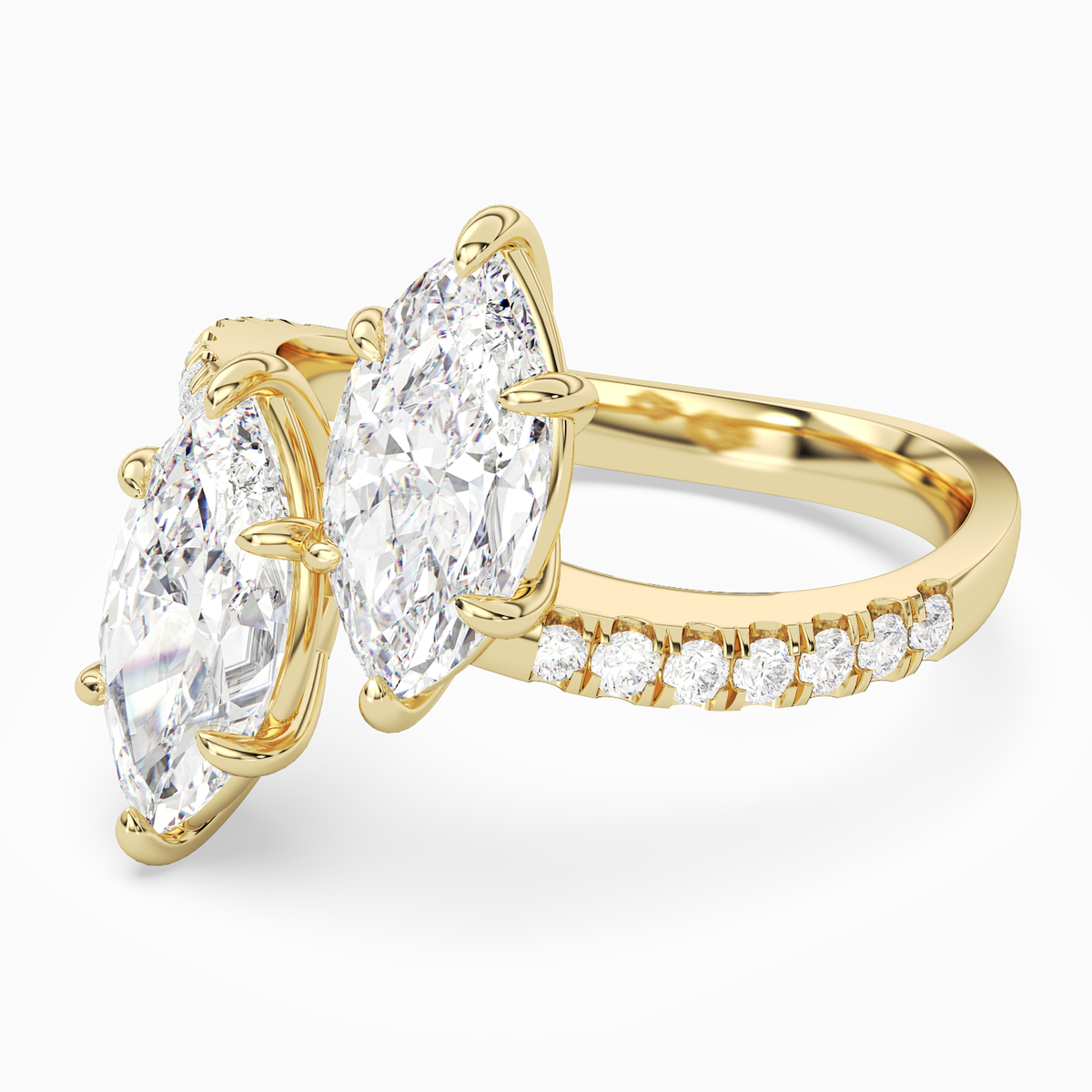 Marquise & Marquise Parallel Pavé Toi Et Moi in 18K Yellow Gold top angle