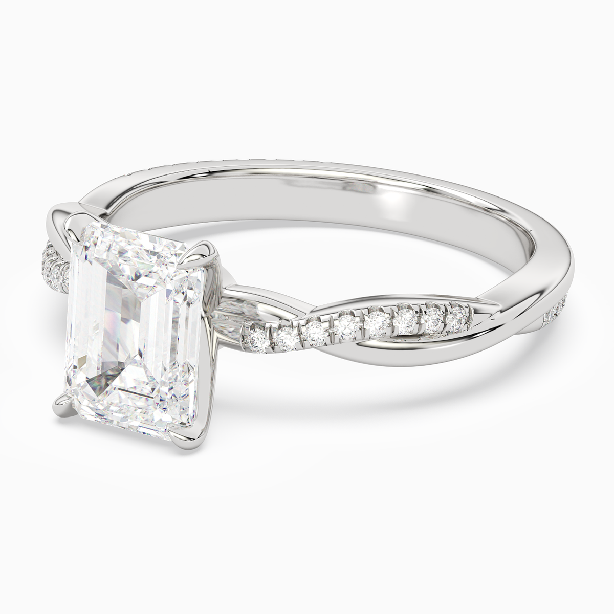 Emerald Twisted Vine Accented in 14K White Gold top angle