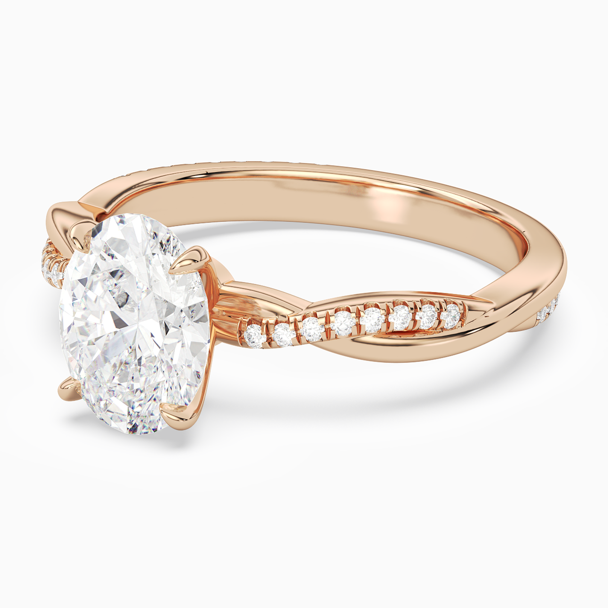 Oval Twisted Vine Accented in 14K Rose Gold top angle