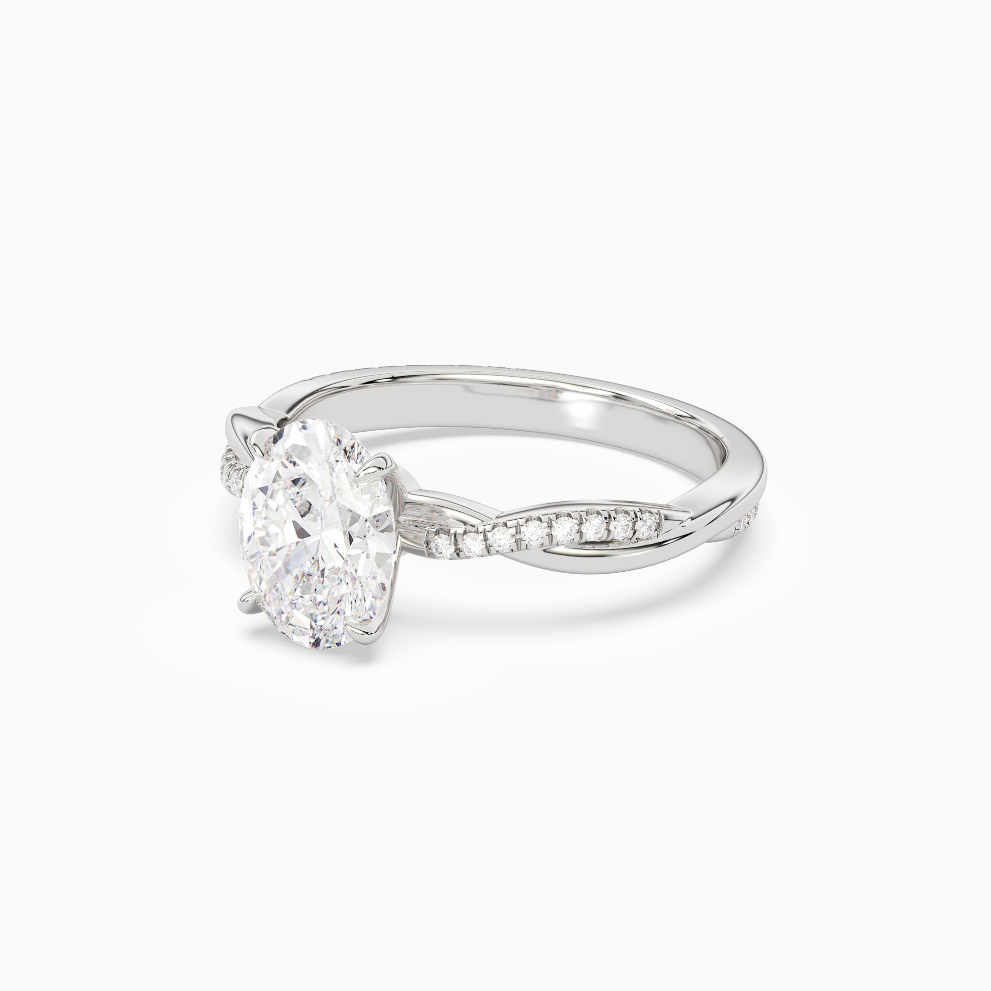 Oval Twisted Vine Accented in 14K White Gold top angle