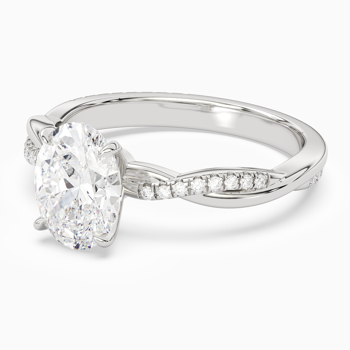 Oval Twisted Vine Accented in 14K White Gold top angle