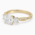 Cushion Twisted Vine Three Stone in 18K Yellow Gold top angle