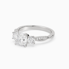 Cushion Twisted Vine Three Stone in Platinum top angle