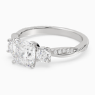 Cushion Twisted Vine Three Stone in Platinum top angle