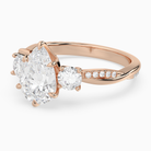 Pear Twisted Vine Three Stone in 14K Rose Gold top angle