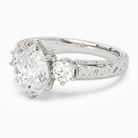 Pear Engraved Vintage Three Stone in Platinum top angle