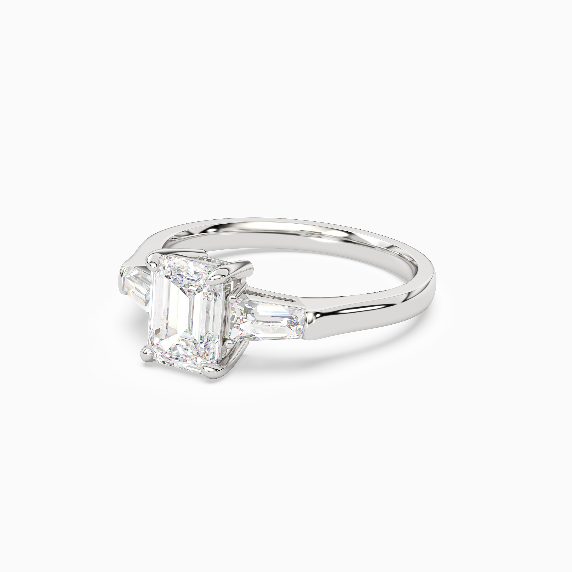 Emerald Baguette Three Stone Large Sides in Platinum top angle