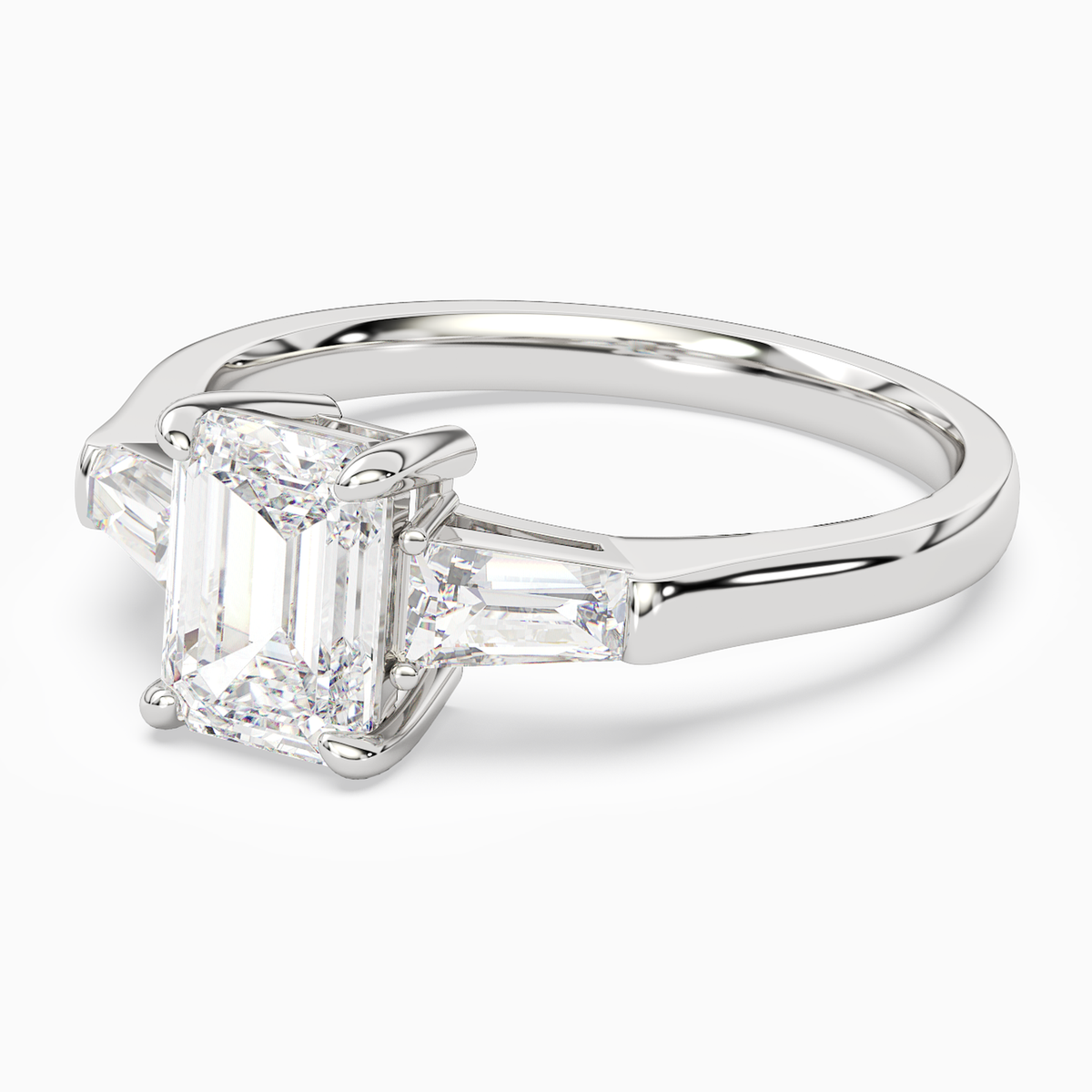 Emerald Baguette Three Stone Large Sides in Platinum top angle