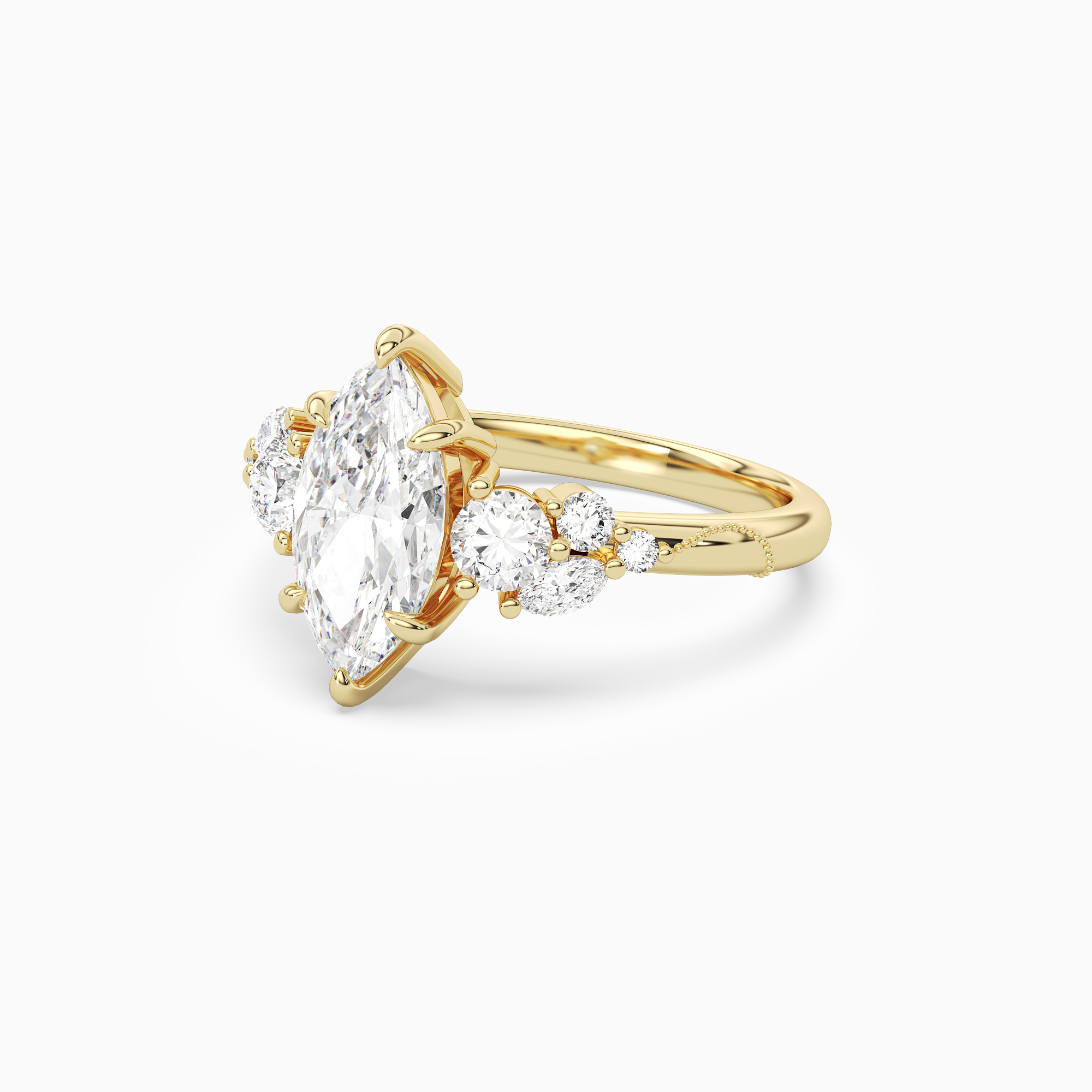 Marquise Composite Three Stone Ring in 18K Yellow Gold top angle