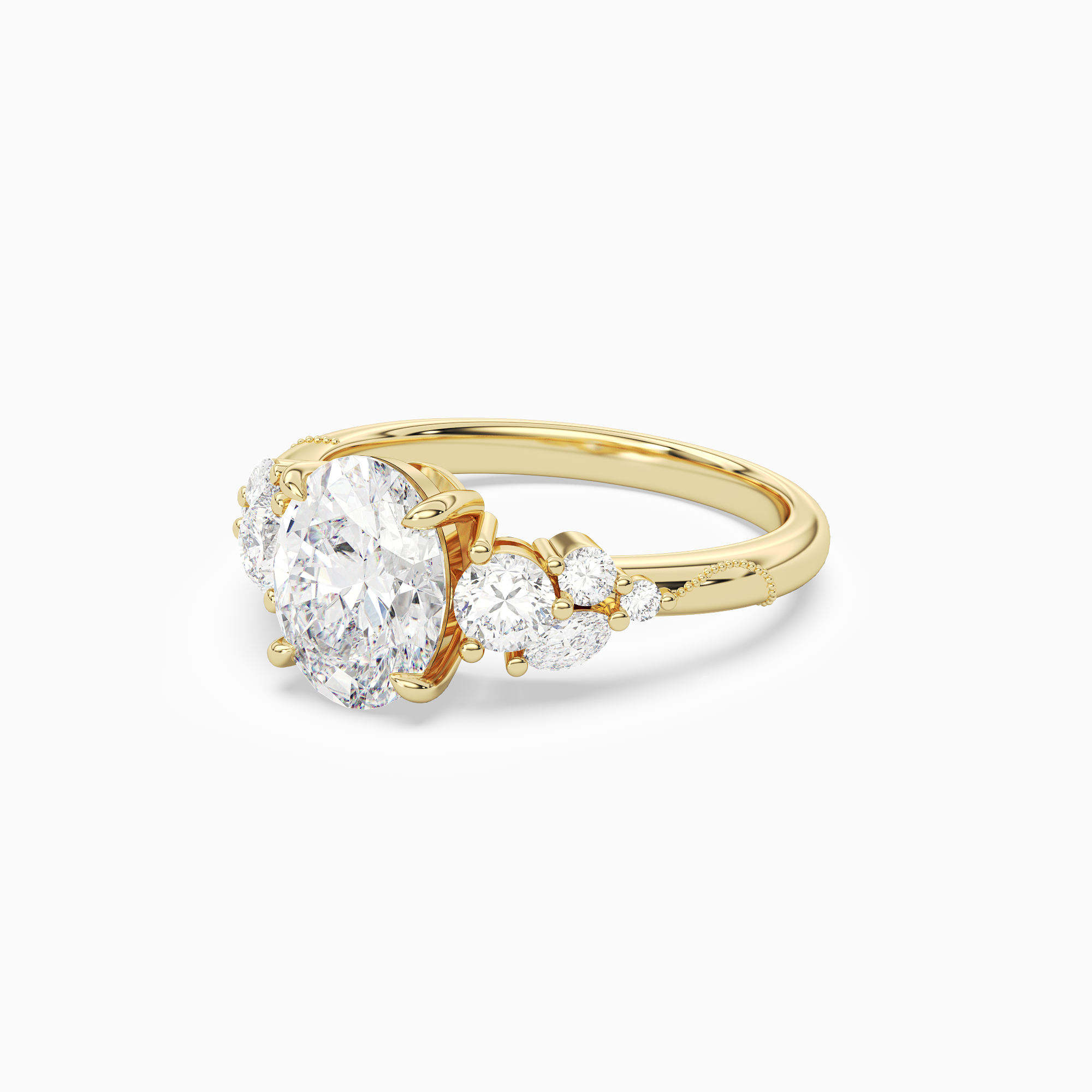 Oval Composite Three Stone Ring in 14K Yellow Gold top angle
